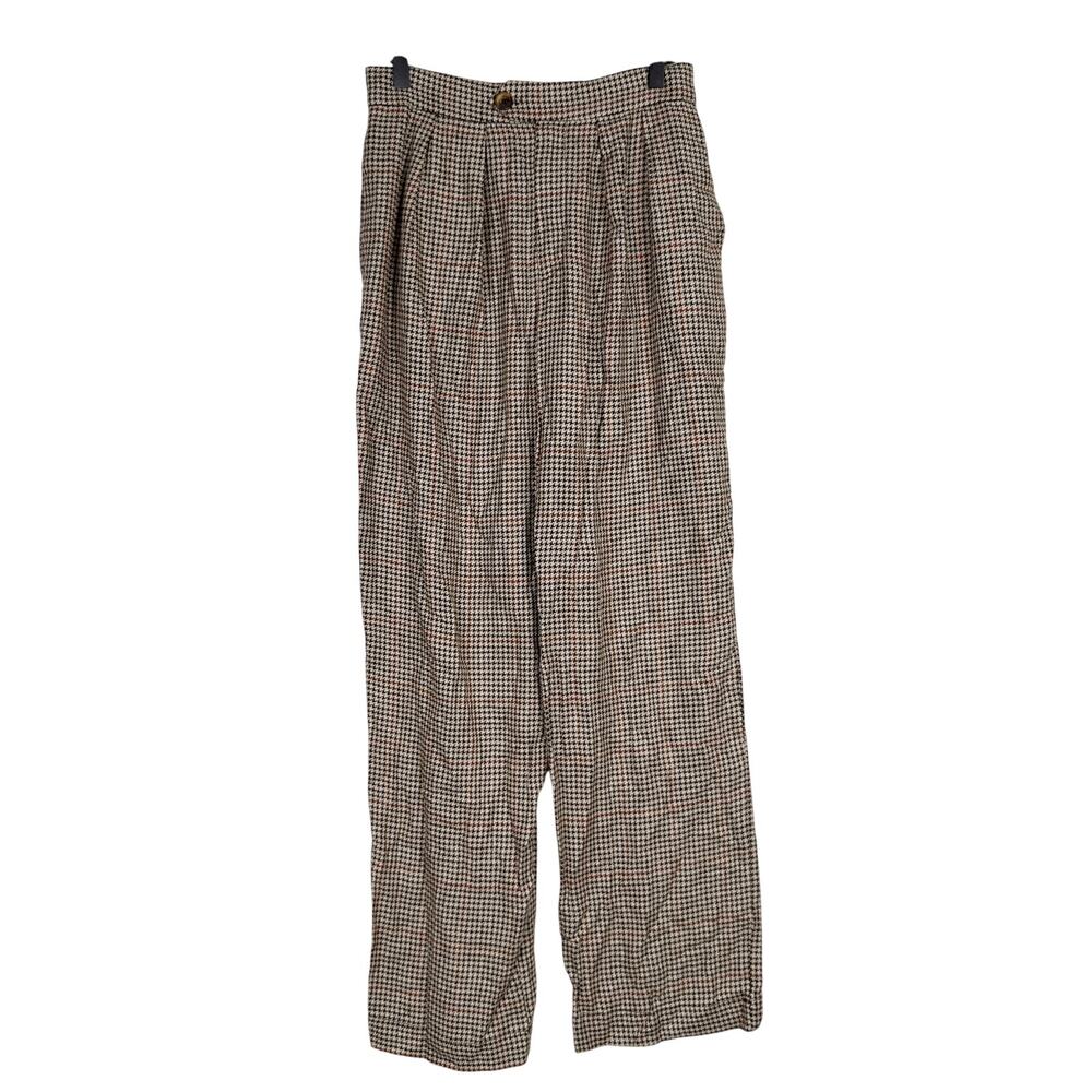 Free People Houndstooth Linen Blend Pleated Trouser Pants Brown Straight - 0 US